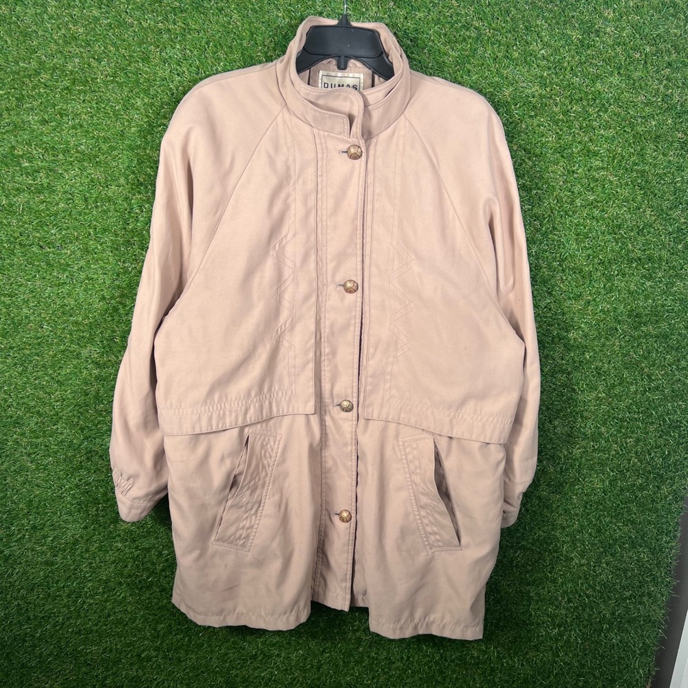 Dumas Vintage‎ 90s Tan Mock Neck Button Front Oversized Jacket Womens Medium
